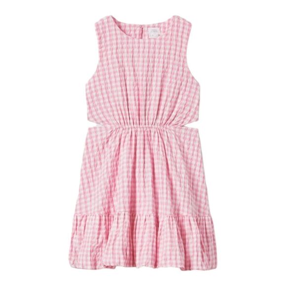 ZARA Kids | Pink | TEXTURED GINGHAM CUT OUT DRESS - Picture 2 of 5